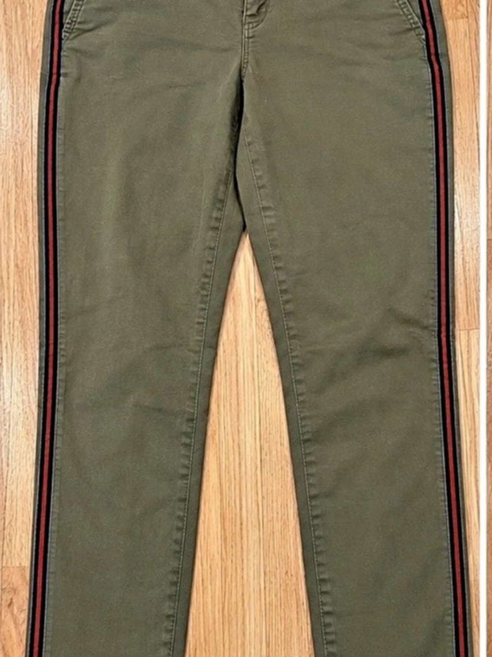 Calvin Klein Women’s 10 Olive Green Pants Side Stripe Cotton Chino 29.5” Inseam